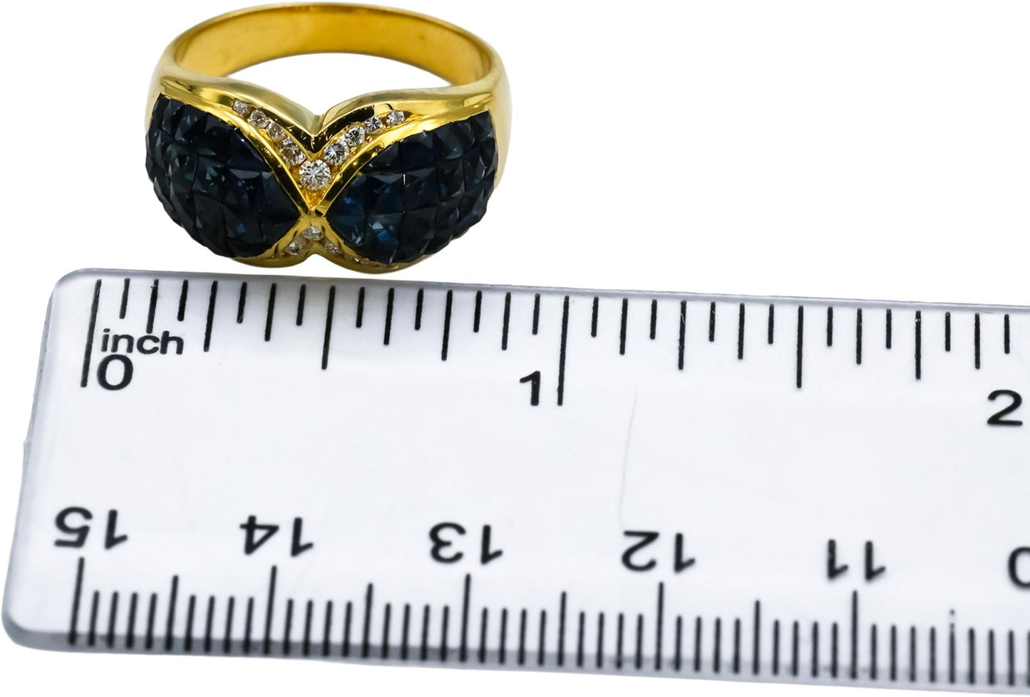 18k Yellow Gold VS Diamond & Blue Sapphire Cluster Cocktail Ring 4.60CTW Size 7