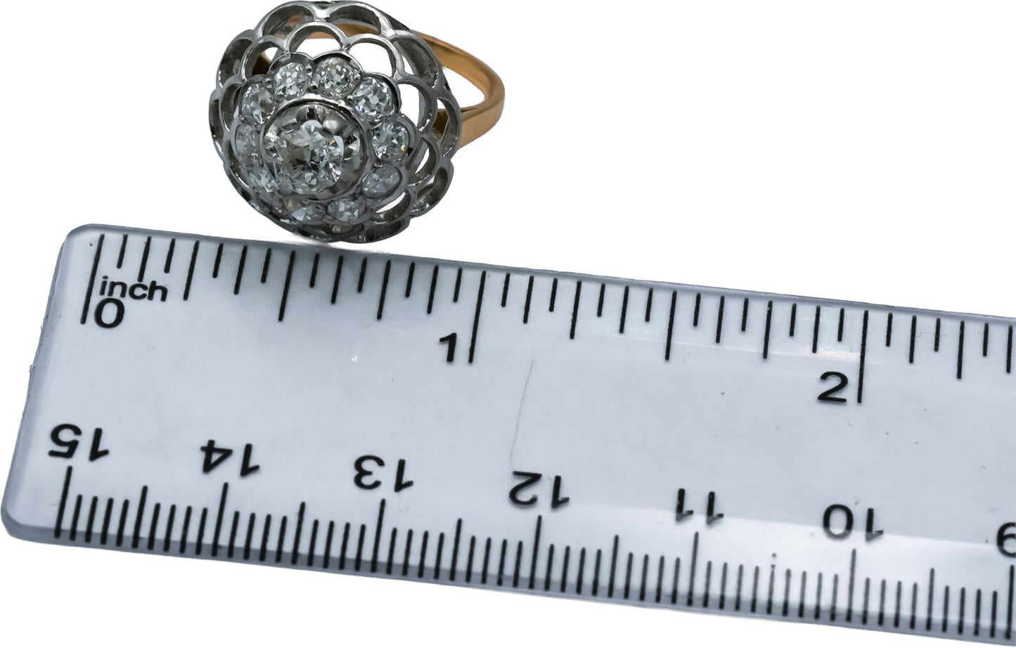 Vintage Antique 14k White & Yellow Gold Old Euro Cut Diamond Filigree Ring 1.0CT
