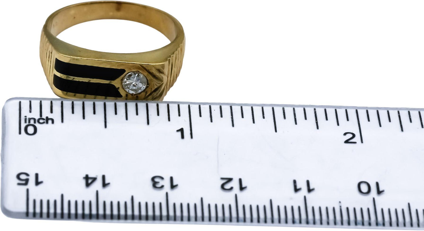 14k Yellow Gold Diamond and Black Onyx Men's Ring 0.23CT Size 9.5