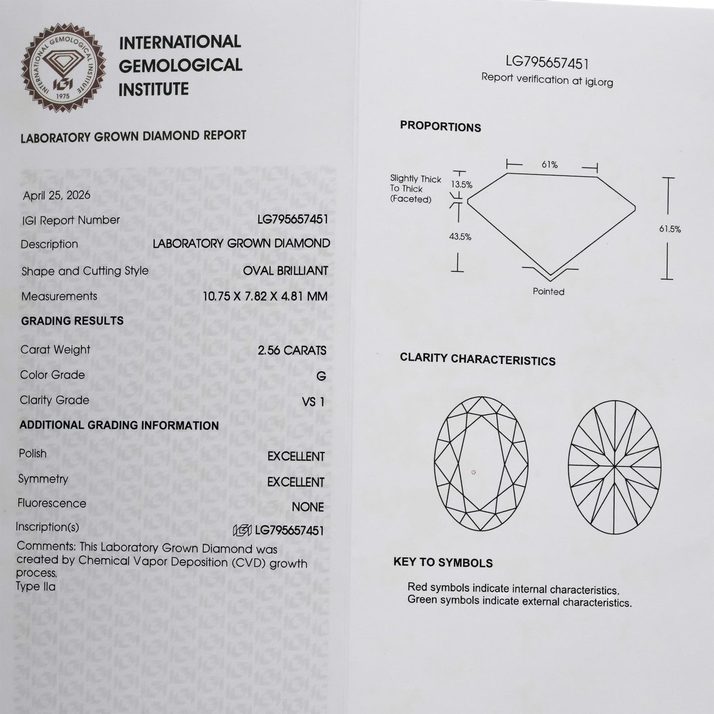 IGI 14k Yellow Gold VS1/G Oval Lab-Grown Diamond Solitaire Ring 2.56CT Size 5.75