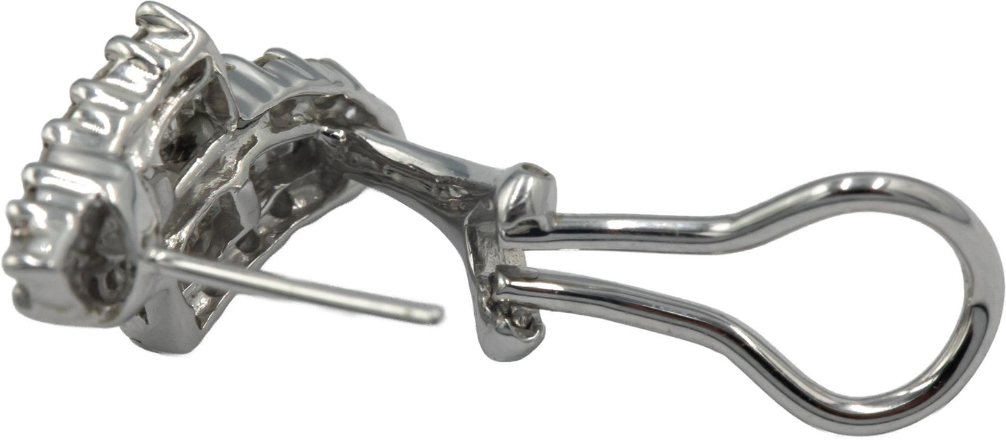 14K White Gold 1.25CT Baguette and Round Diamond Hoop Huggies Earrings