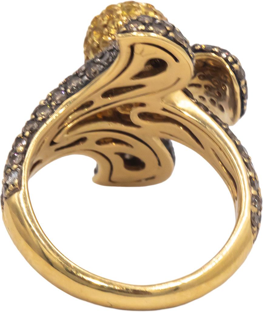 18k Yellow Gold 2.0CT Brown Diamond Yellow Sapphire Flower Ring Size 5.5