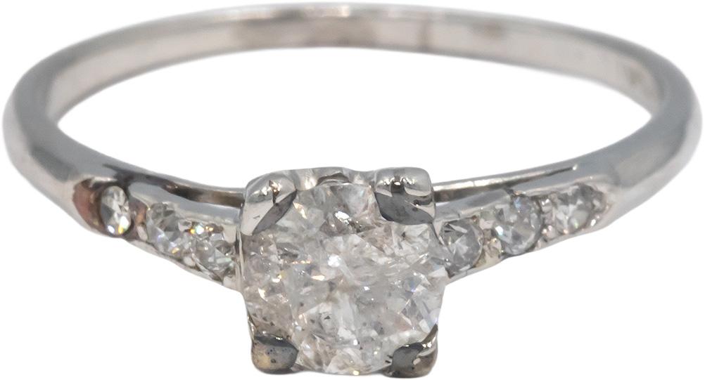Vintage Platinum 0.70CT Old European Cut Diamond Ring Size 6.5 w/ 0.60CT Center