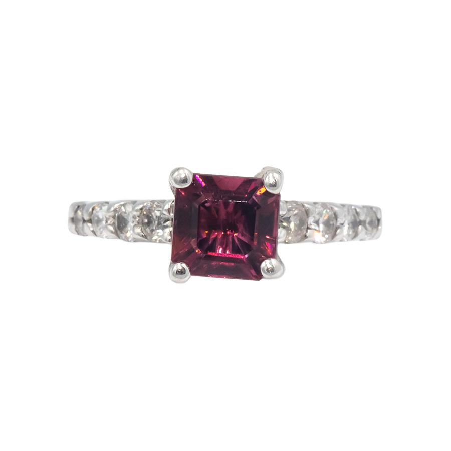 14k White Gold 2.0CT Diamond and Rubellite Cocktail Ring Size 4.5
