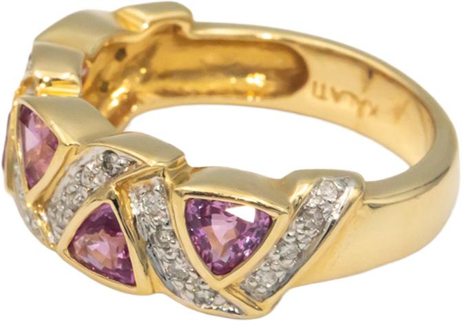 KALATI Designer 14k Yellow Gold 0.90CT Diamond and Pink Sapphire Ring Size 6.75