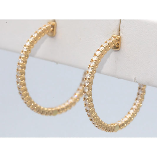 14k Yellow Gold 1.48CT Diamond Inside Out Hoop Earrings