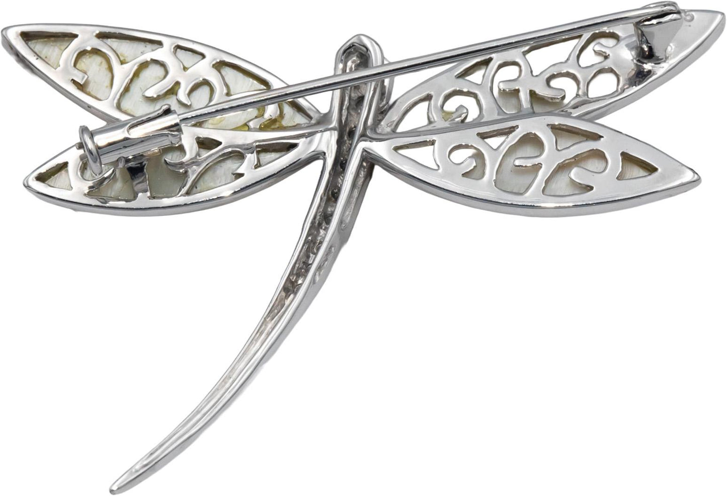 18k White Gold 0.15CT Diamond and Mother of Pearl Dragonfly Brooch Pin