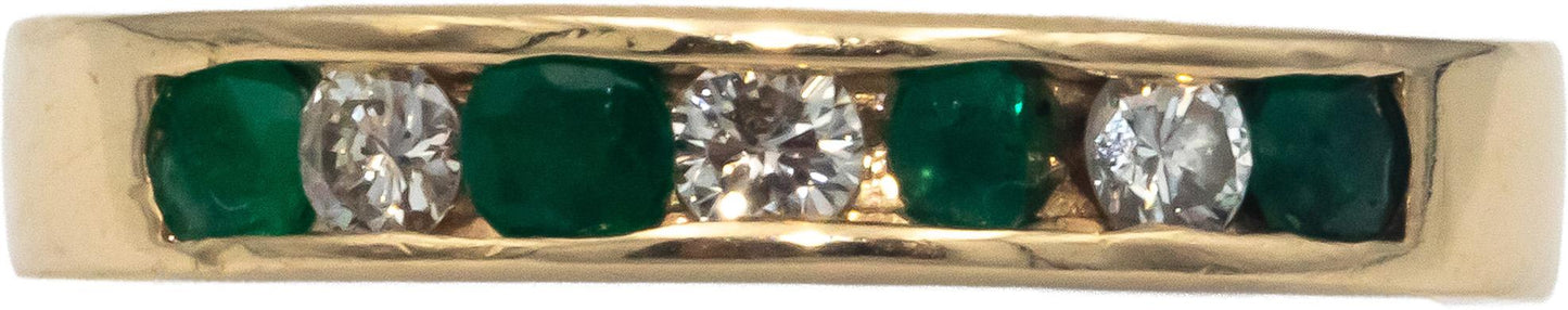 14k Yellow Gold 0.40CT VS Diamond and Emerald Band Ring Size 7.5