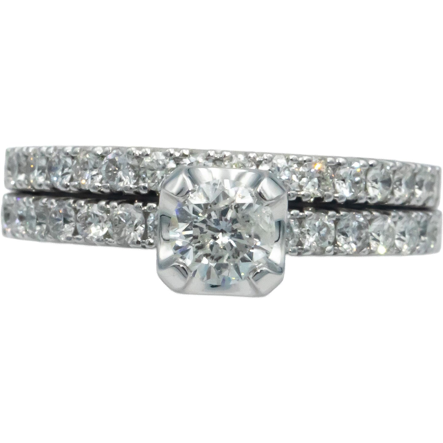 14k White Gold Diamond Bridal Engagement Ring Set 1.25CT w/ 0.45 Center Size 7