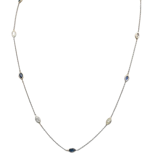 14k White Gold 1.61CT Diamond and Amethyst By The Yard Chain Necklace