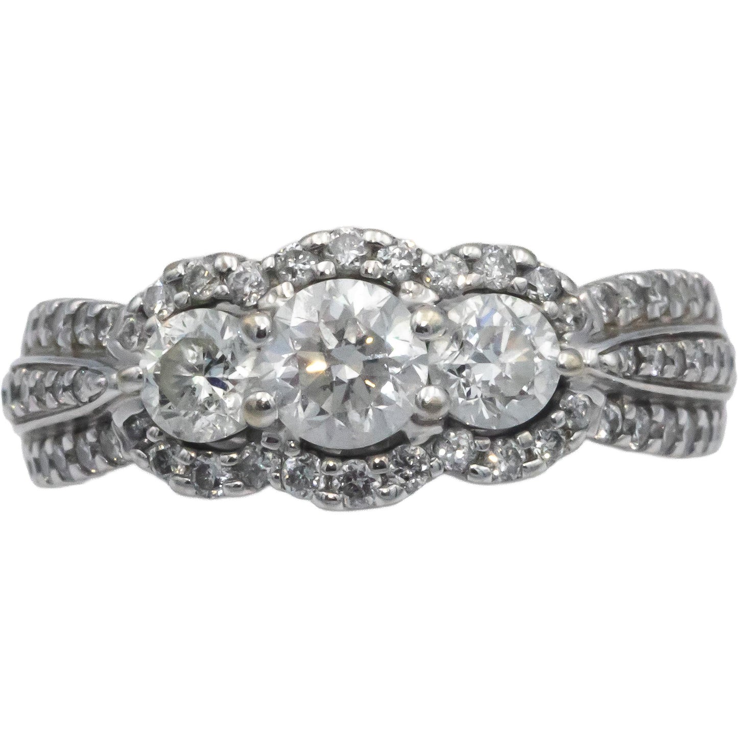 14k White Gold 1.40CT Diamond 3-Stone Engagement Ring Size 6.75