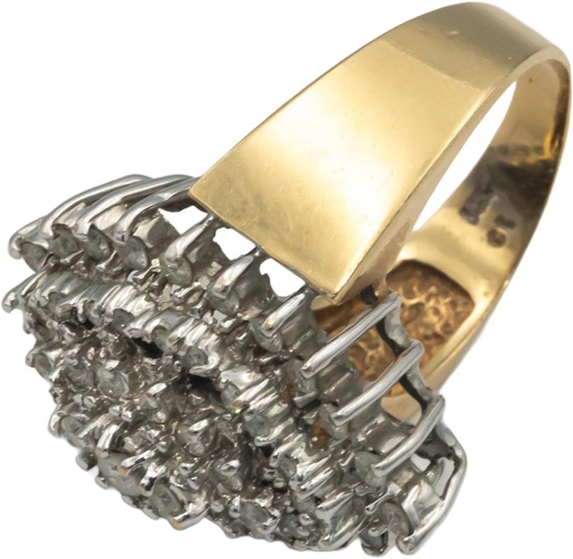14k Yellow and White Gold 1.0CT Round Cut Diamond Cluster Cocktail Ring Size 6