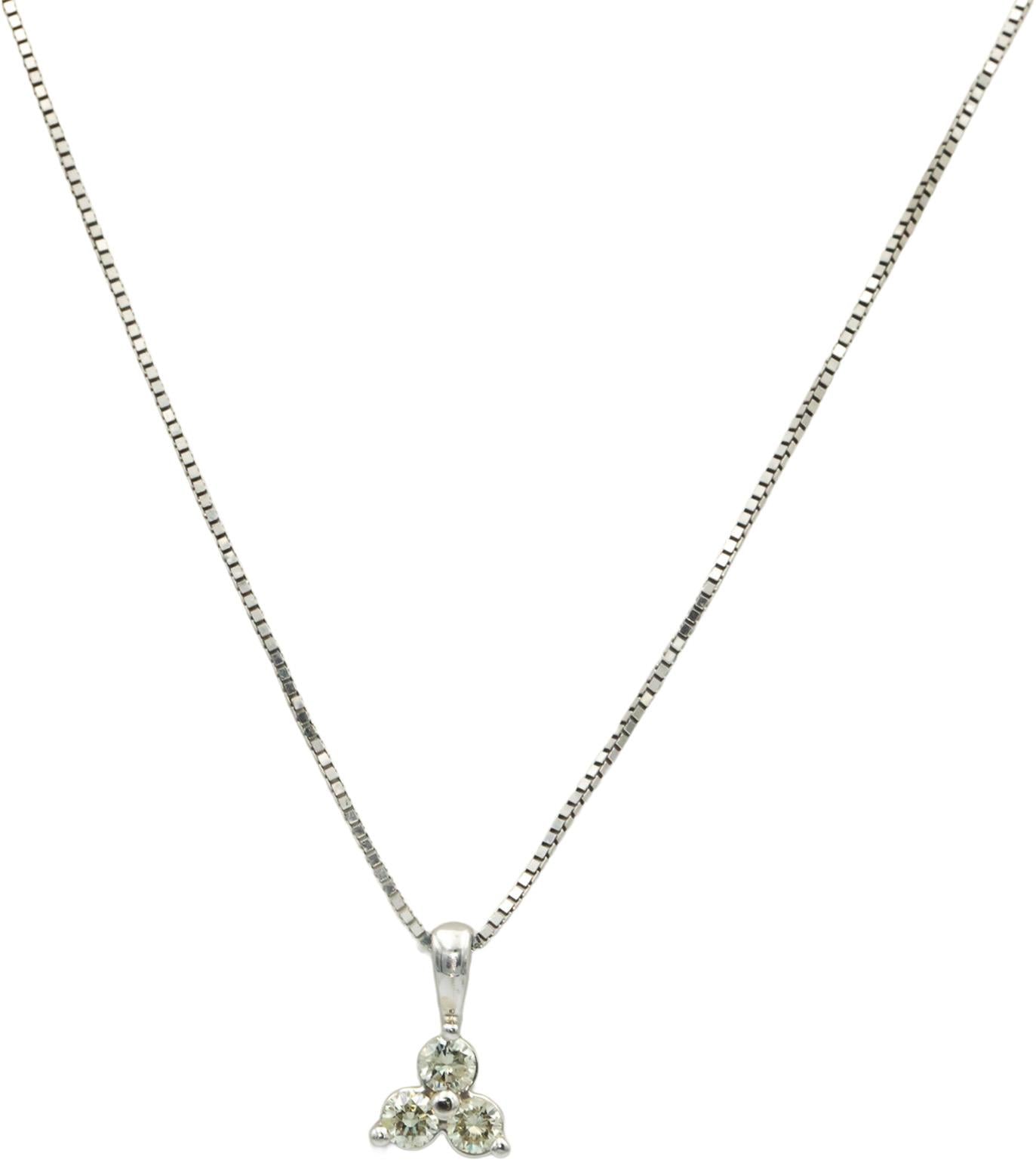 14k White Gold 0.50CT Diamond Three Stone Pendant Necklace