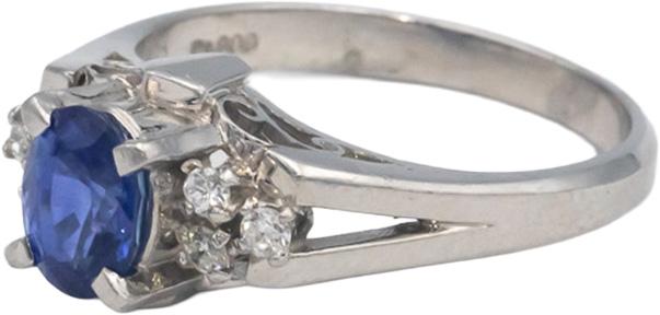 Platinum 1.11CT Diamond and Sapphire Ring Size 5.75 w/ Gallery Sides