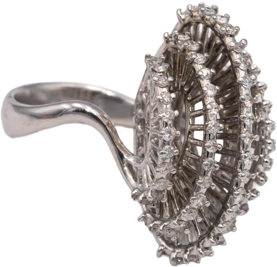Vintage 14k White Gold 0.95CT Round Cut Diamond Abstract Ring Size 5.5