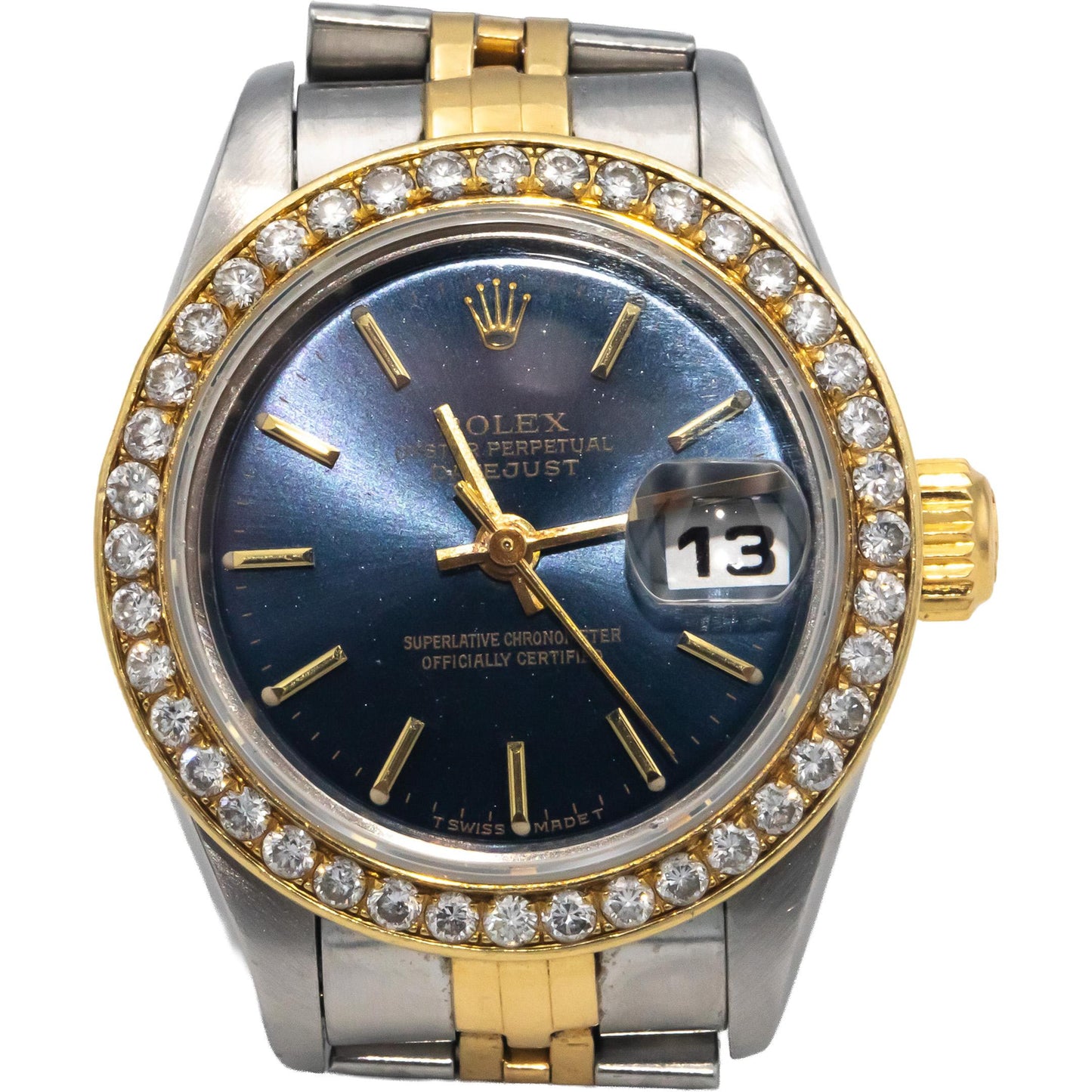 Rolex 79173 18k Gold Stainless Steel Datejust Ladies Watch .75CT Diamond Bezel