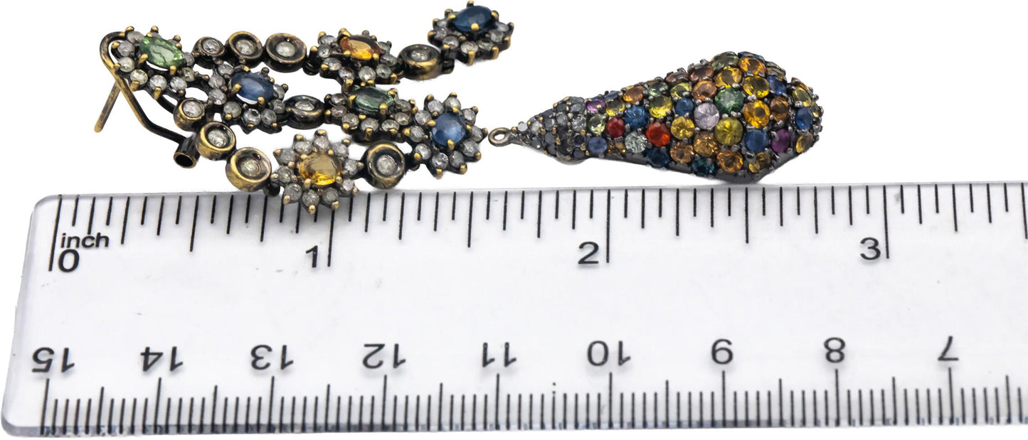 18k White Yellow Gold Diamond and Rainbow Sapphire Day Night Earrings 11.0CT