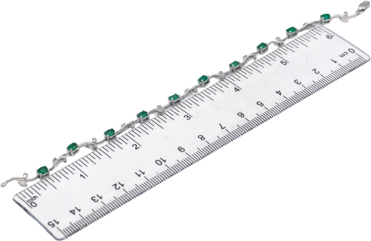 14k White Gold Diamond and Emerald Floral Link Bracelet 1.56CT