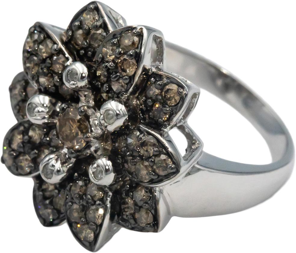 14k White Gold Jewelry 1.0CT Diamond Cluster Floral Ring Size 7.25