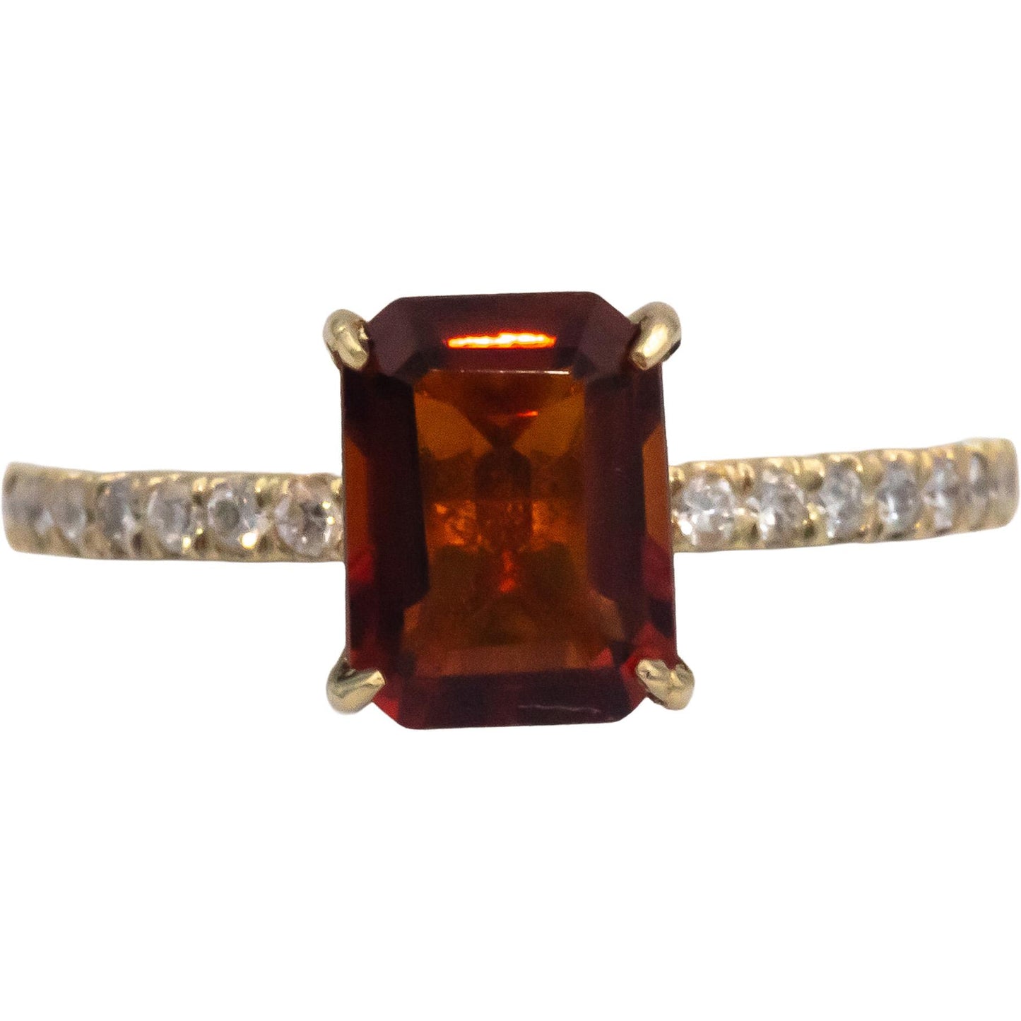 14k Yellow Gold 1.82CT Round Cut Diamond and Emerald Cut Citrine Ring Size 6.5