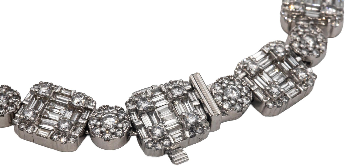 Diamond 14K White Gold VS Round & Baguette Iced Out 22.75" Long Necklace 28.0CT