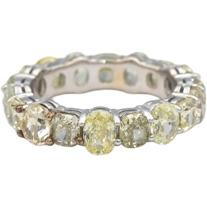 14k White Gold White and Light Yellow Diamond Eternity Ring 4.50CT Size 5.25