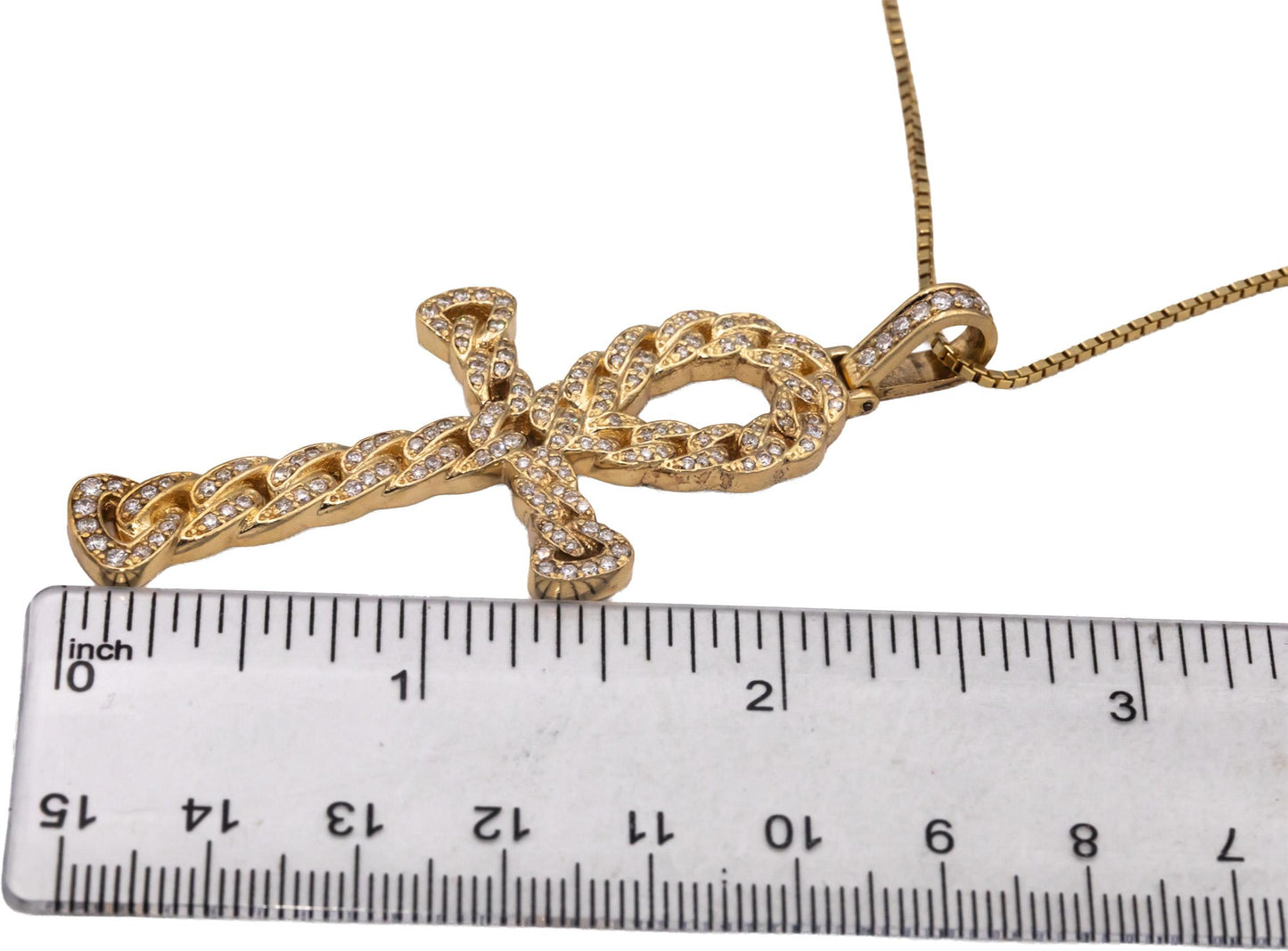 14k Yellow Gold Jewelry Round Diamond Ankh Cross Pendant Necklace 2.10CT