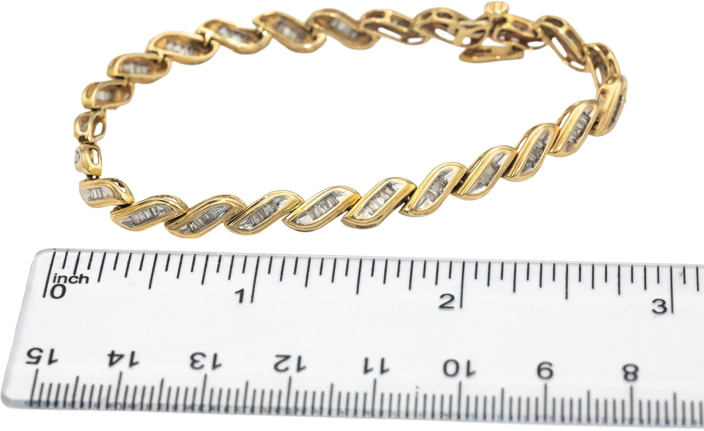 14k Yellow Gold 1.0CT Baguette Cut Diamond Fancy Link Bracelet