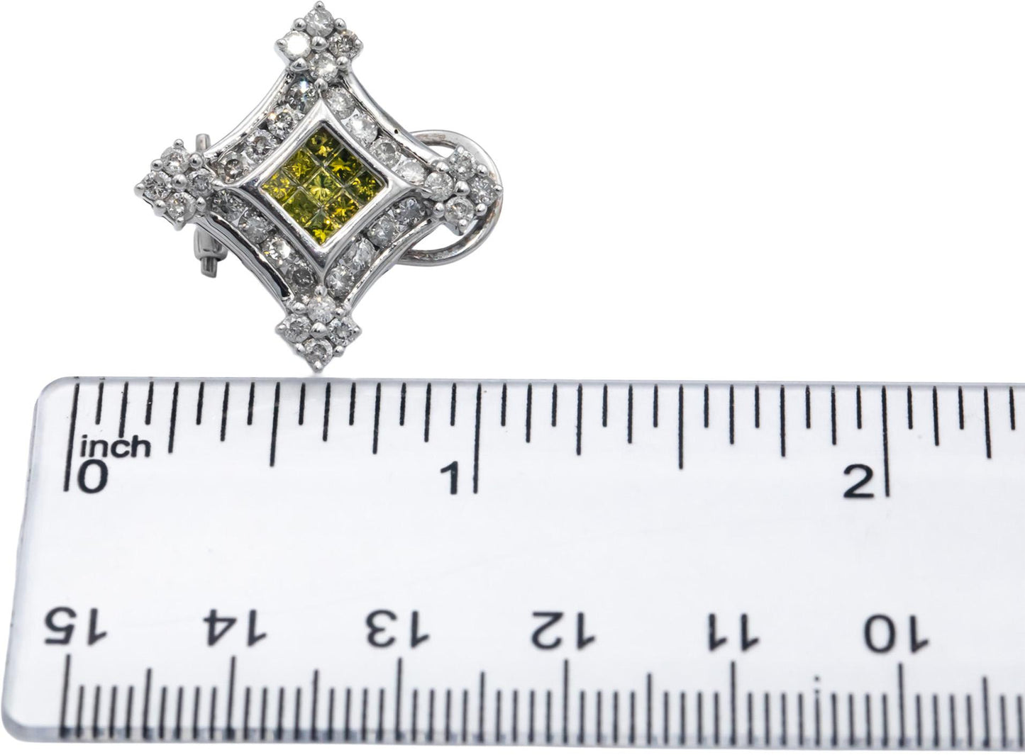 14k White Gold Round and Princess Cut White and Yellow Diamond Earrings 2.0CT
