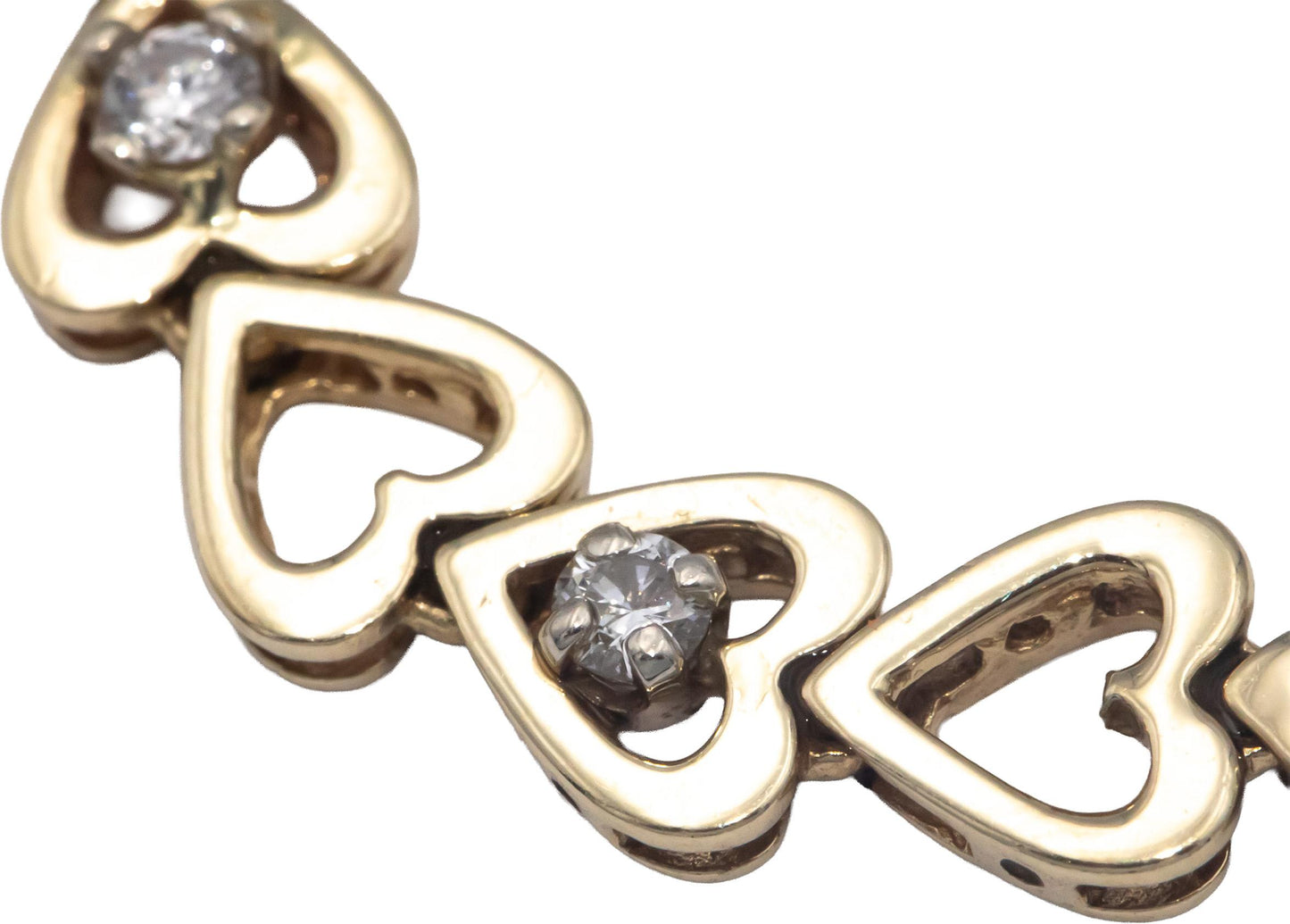 14k Yellow Gold 0.60CT Round Cut Diamond Heart Link Tennis Bracelet