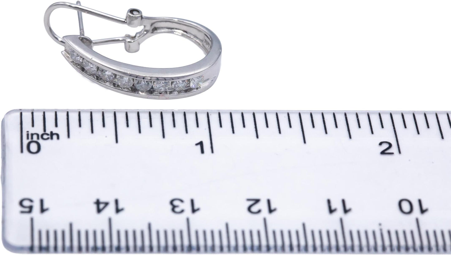 14k White Gold Round Diamond Curved Earrings 0.70CT