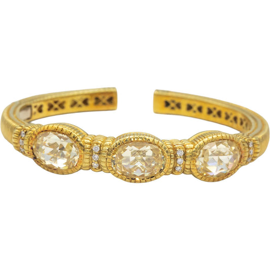JUDITH RIPKA 18k Yellow Gold 10.18CT Diamond and Quartz Cuff Bracelet