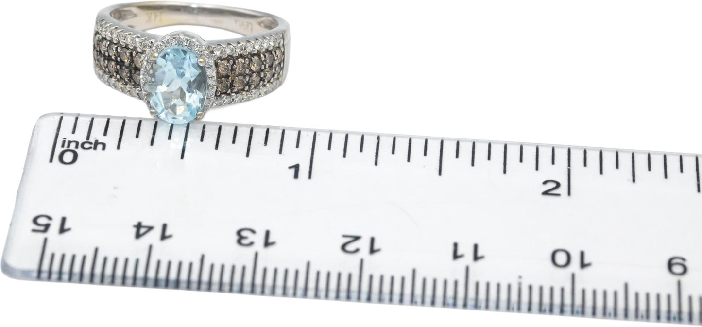 LE VIAN 14k White Gold Diamond and Aquamarine Ring 2.0CTW Size 6.25