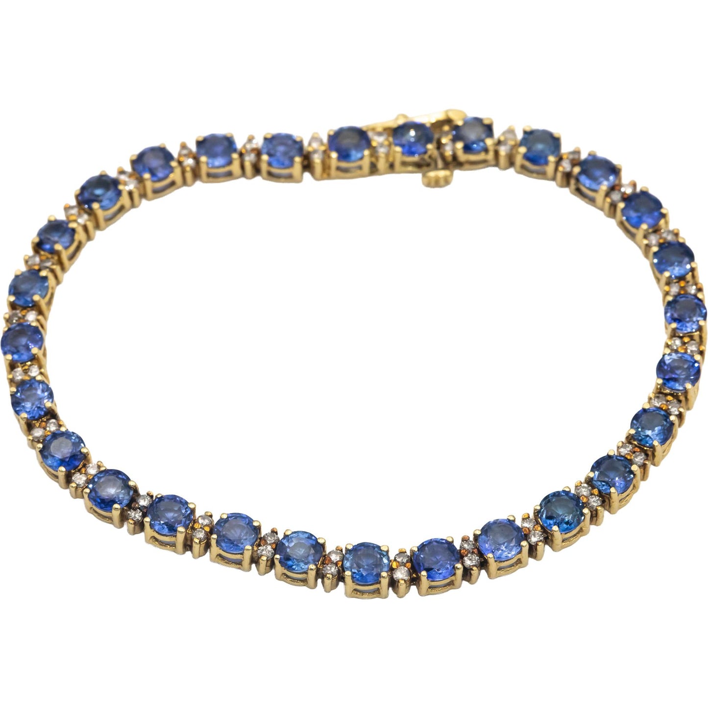 CGL Certified 14k Yellow Gold Diamond & Blue Sapphire Tennis Bracelet 8.90CT