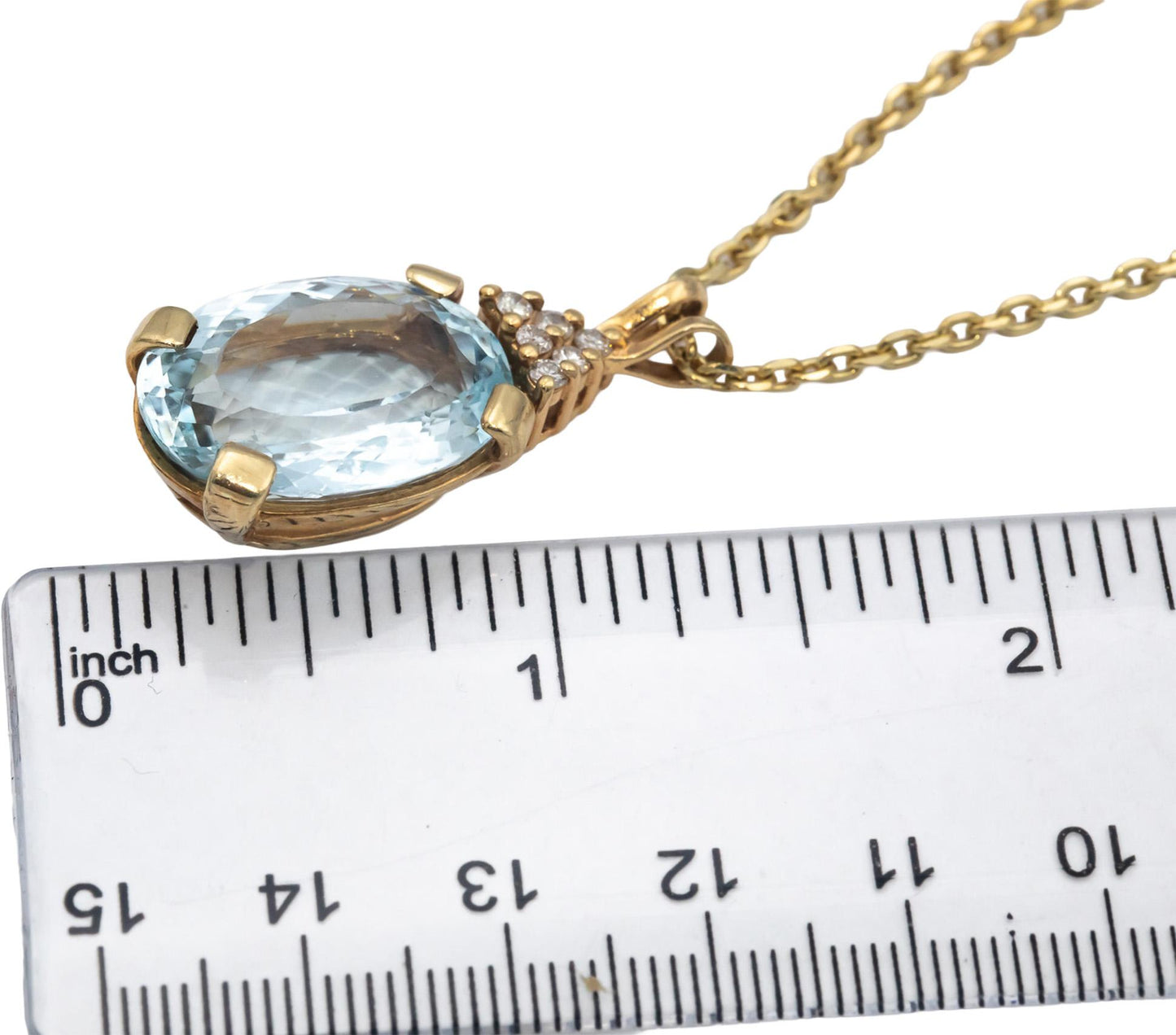 14k Yellow Gold Round Diamond and Oval Blue Topaz Pendant Necklace 17.18CT