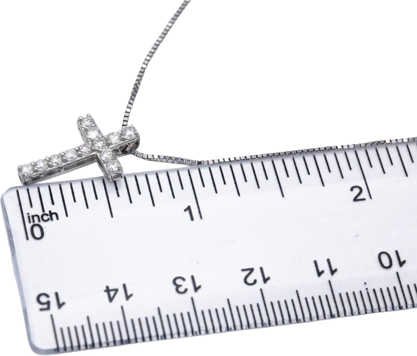 14k White Gold 0.50CT Round Cut Diamond Cross Crucifix Pendant Necklace