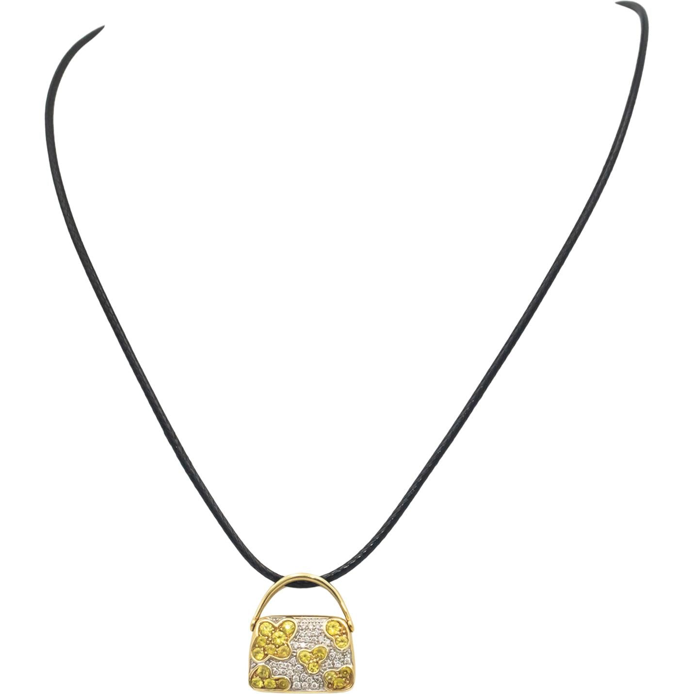 MOVADO 18k Yellow White Gold 0.72CT VS Diamond & Yellow Sapphire Purse Pendant