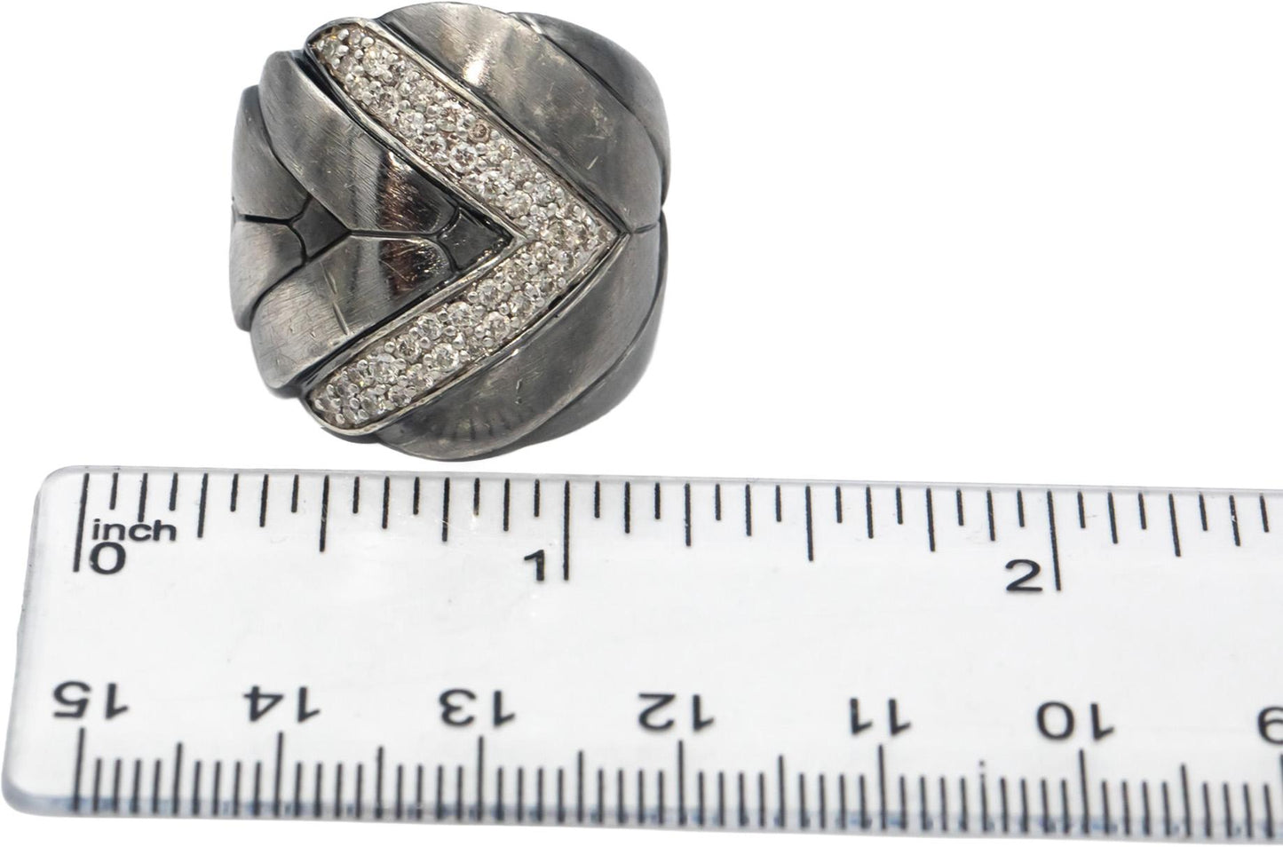 JOHN HARDY VS Diamond Round Cut Sterling Silver Wide Band Ring 0.50CT Size 7