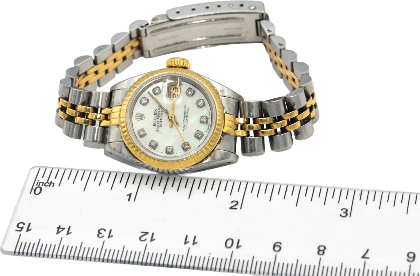 ROLEX Stainless Steel 18k Gold 69173 Lady-Datejust Mother of Pearl Diamond Watch