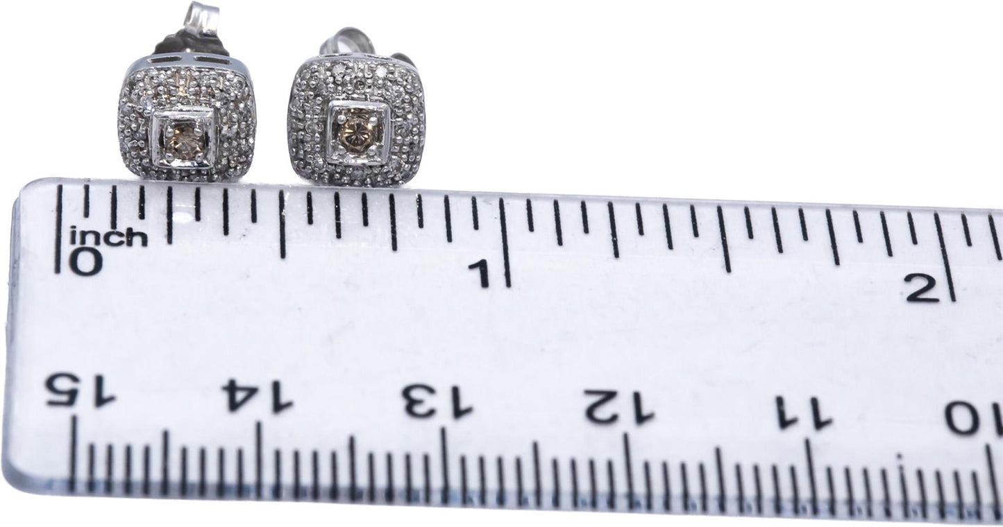 14k White Gold Round Cut Diamond Cluster Stud Earrings 0.25CT