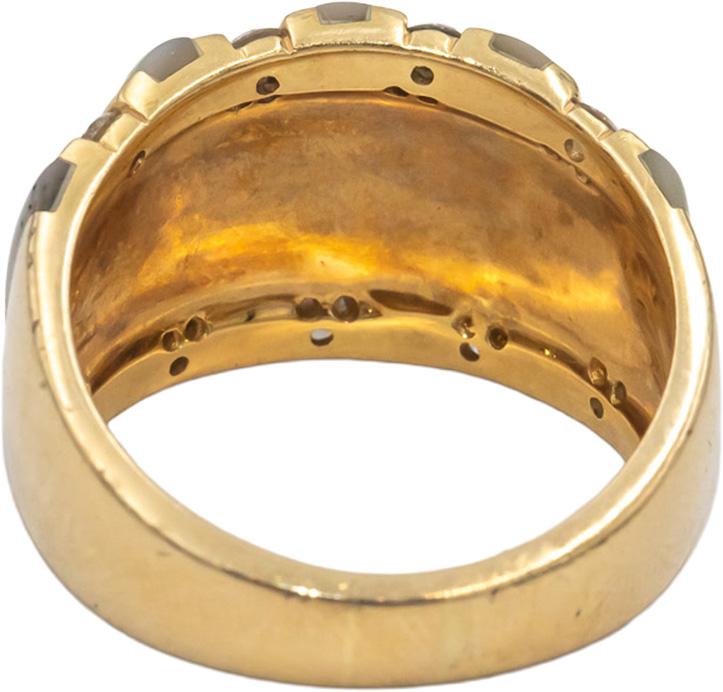 KABANA 14k Yellow Gold Diamond & Mother of Pearl Wide Band Ring 0.30CT Size 8