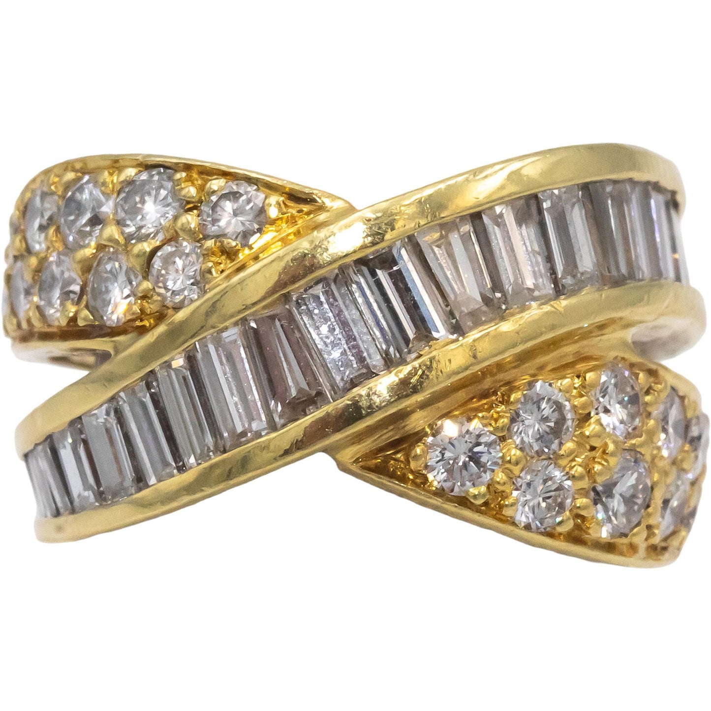 18k Yellow Gold Baguette & Round VS Diamond Crossover Ring 2.50CT Size 5.75