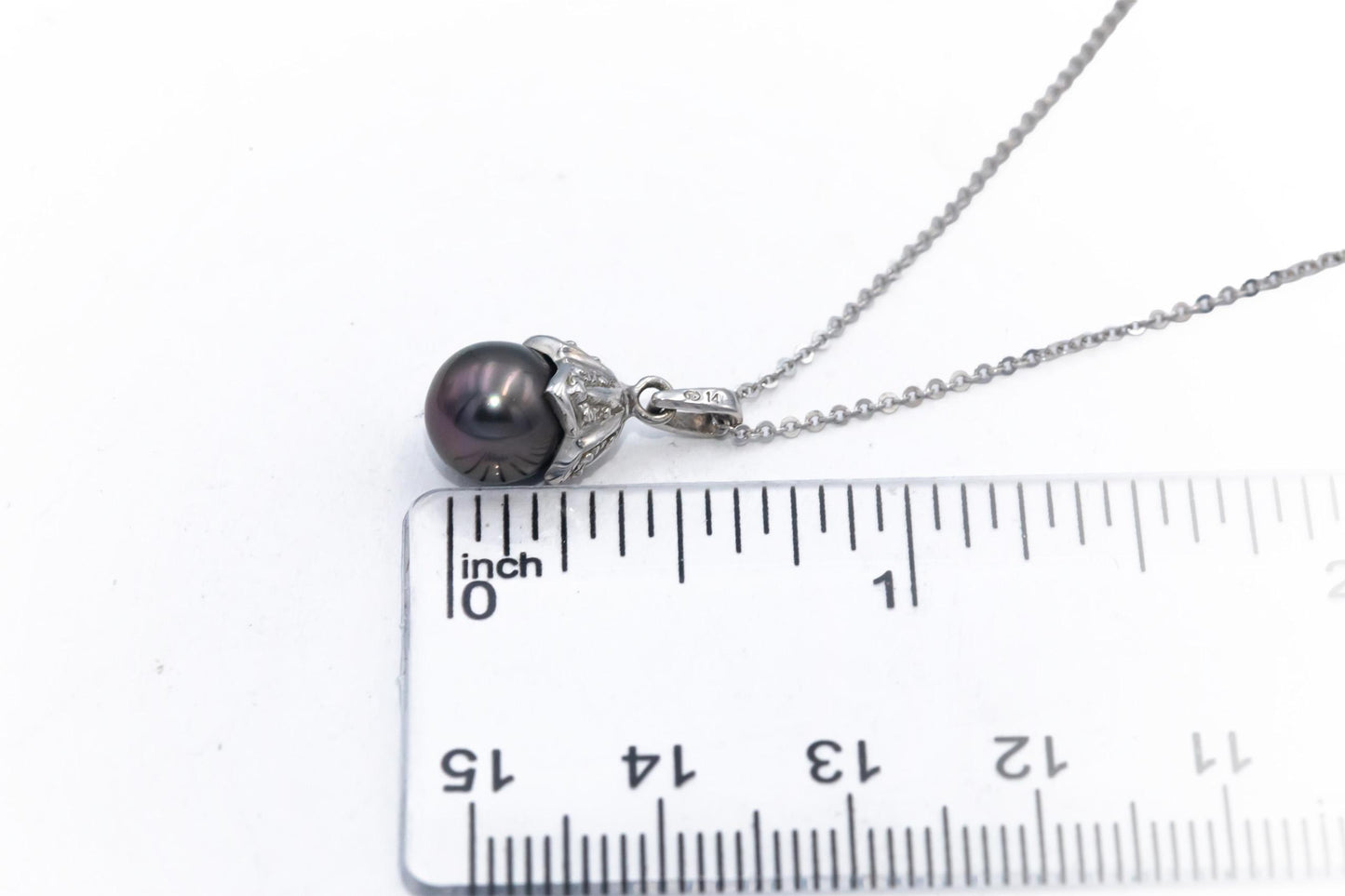 14k White Gold Jewelry 8.0mm Black Pearl Pendant Necklace Chain