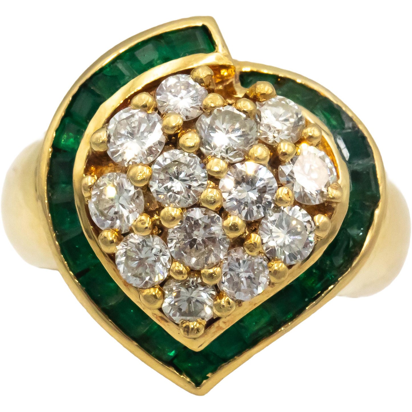 18k Yellow Gold Jewelry Diamond & Emerald Cluster Cocktail Ring 2.16CT Size 5.5