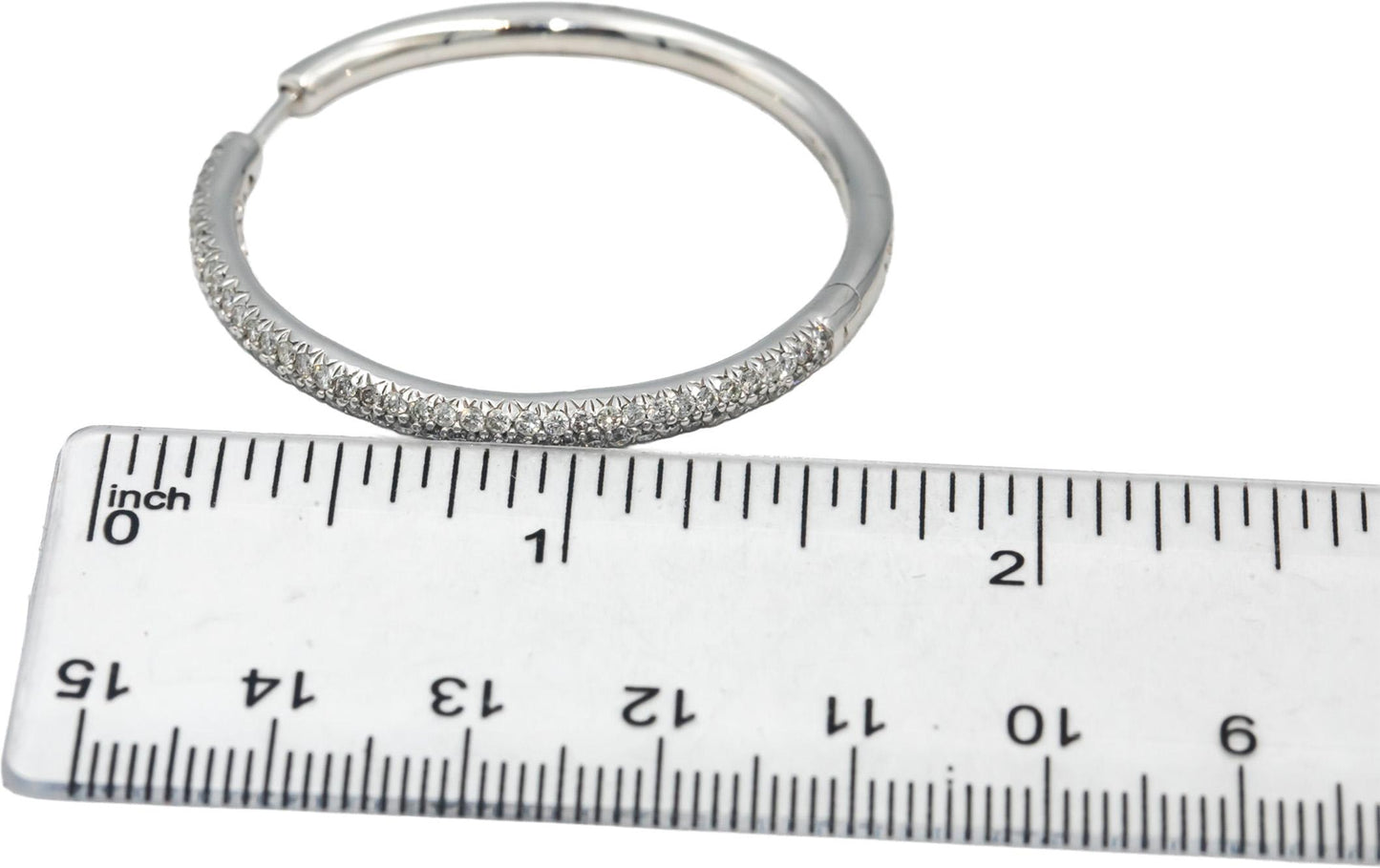 18k White Gold Round Diamond Pave Two-Row Hoop Earrings 1.78CT