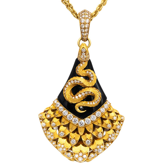 CARRERA Y CARRERA 18k Gold Diamond Onyx Sapphire Abanico Necklace 21.75CT $37500