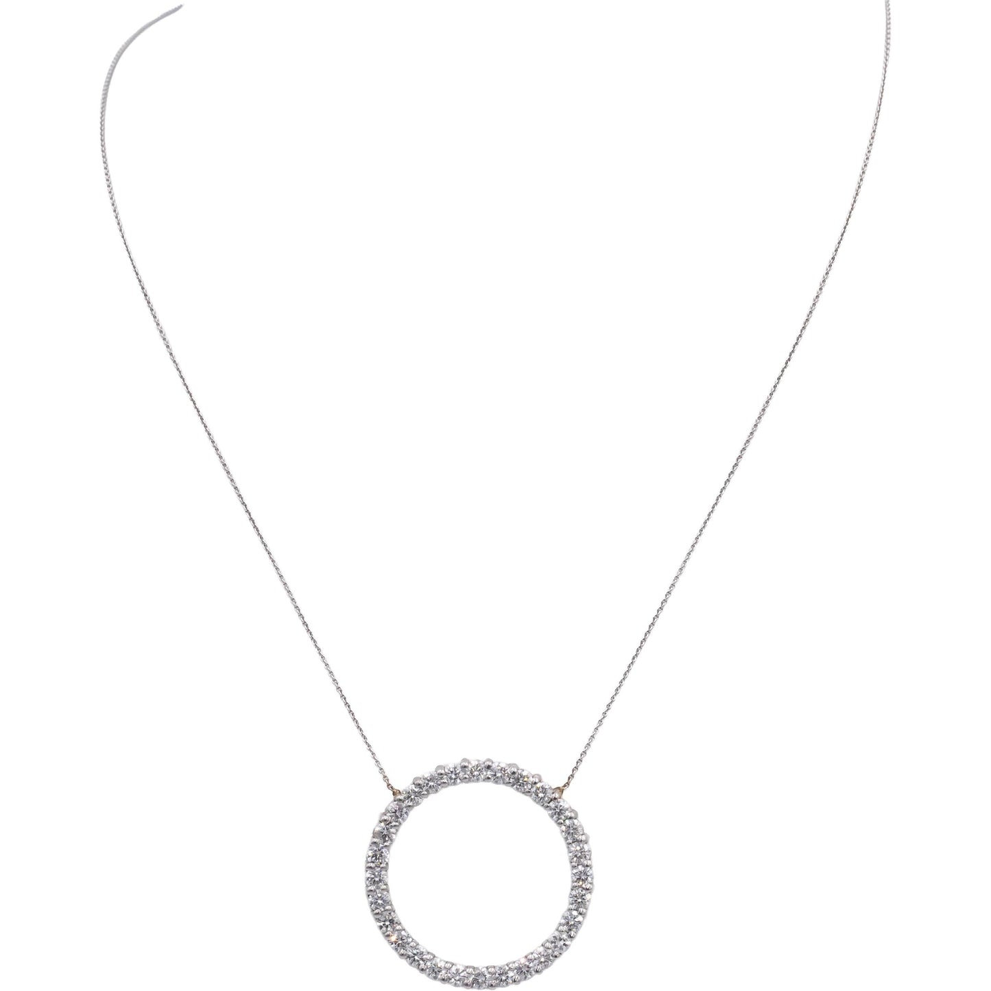 14k White Gold VS Round Diamond Fixed Circle Pendant Necklace Chain 2.35CT