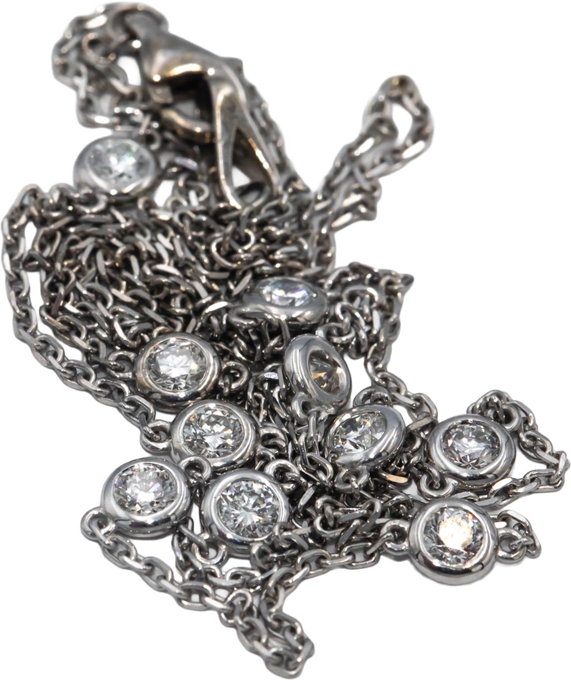 14k White Gold VS Round Bezel Set Diamond By The Yard Necklace Chain 1.33CT