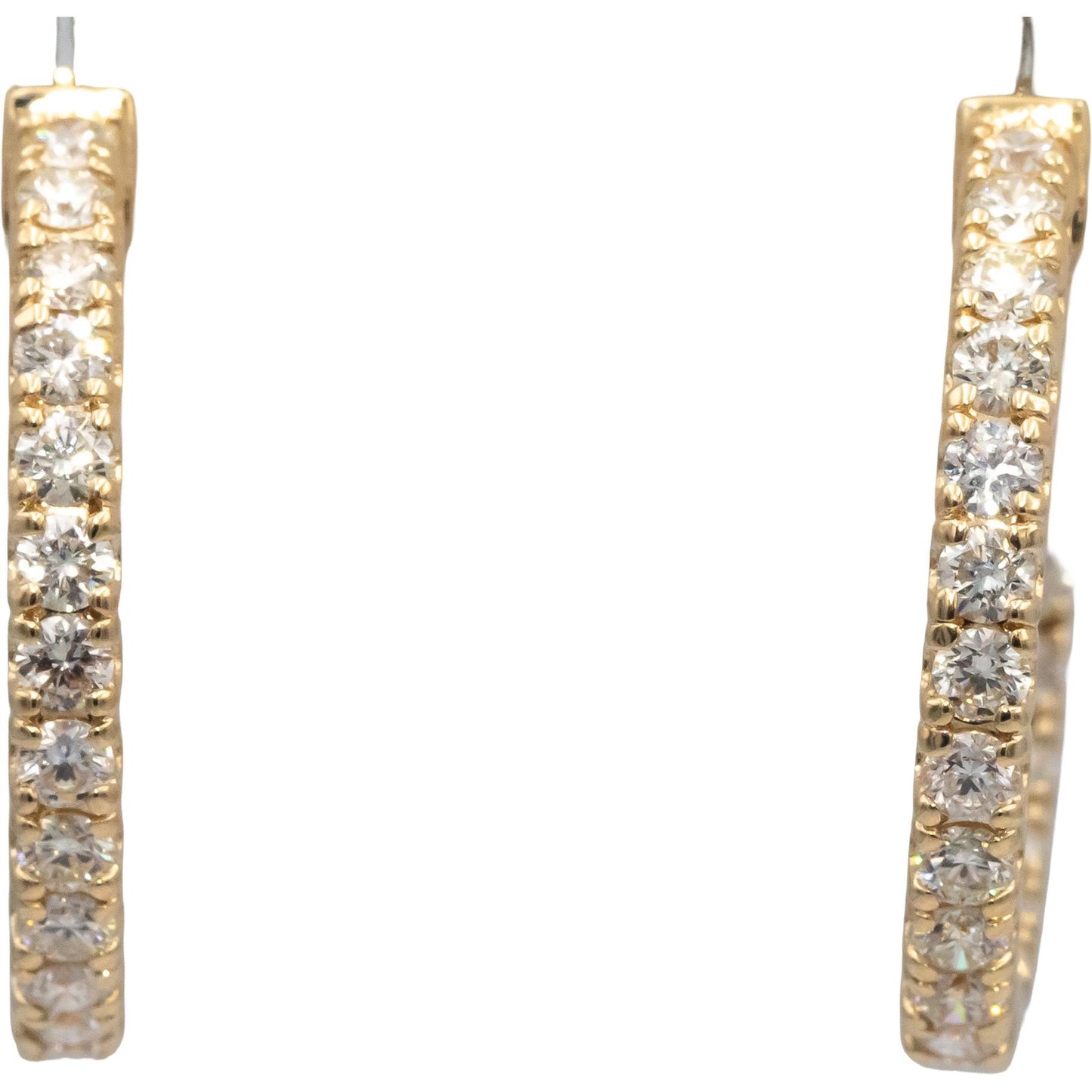 14k Yellow Gold VS Round Diamond Inside Out Circle Hoop Earrings 2.46CT