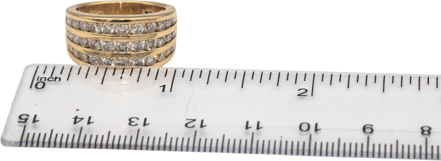 14k Yellow Gold Round Channel Set Diamond Three Row Band Ring 1.0CT Size 5.75